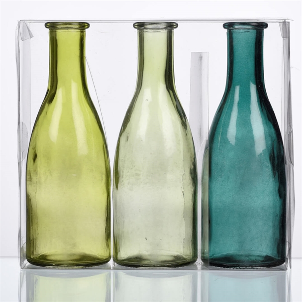 3-pak grønne glasflasker 18,5 cm.