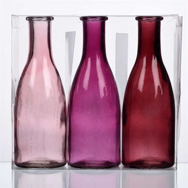 3-pak Rosa glasflasker 18,5 cm.
