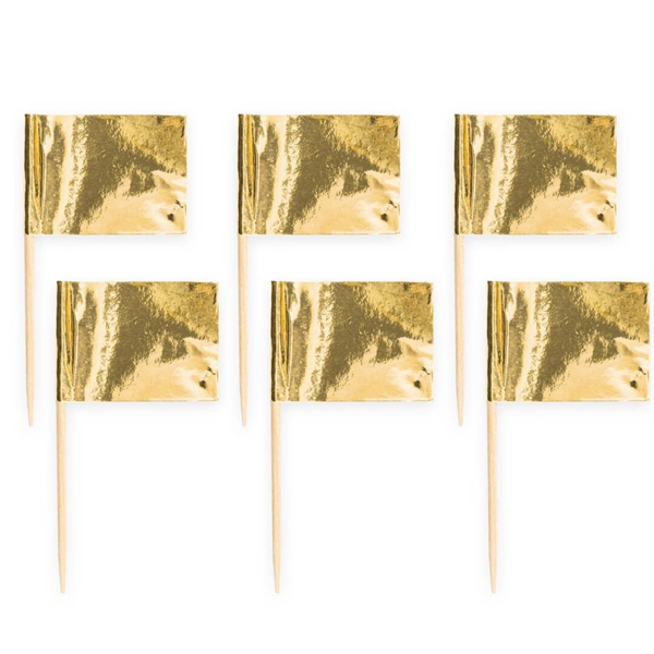 Kageflag på træpind 50 stk Metallic Guld