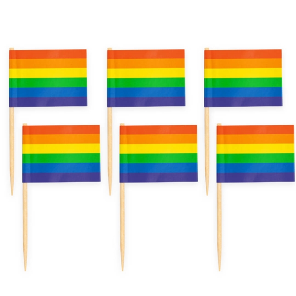 Kageflag på træpind 50 stk Regnbuefarvet Pride