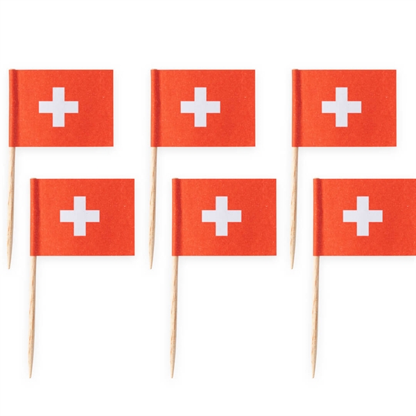 Kageflag på træpind 50 stk Schweiz