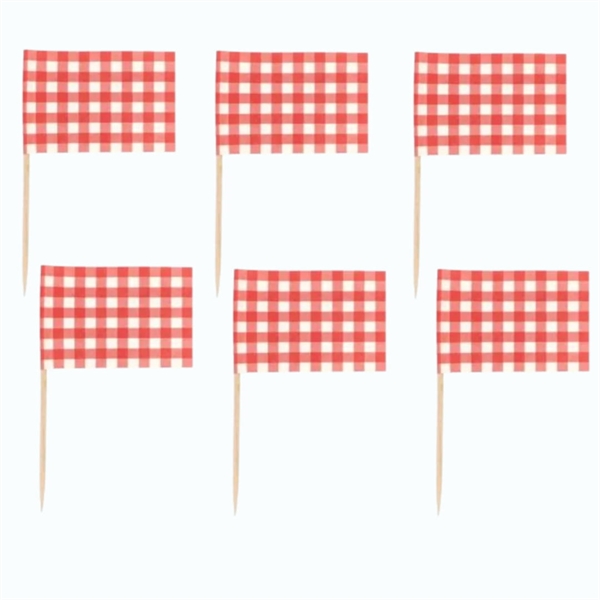 Kageflag/cocktailflag på træpind 200 stk Rød/hvid ternet