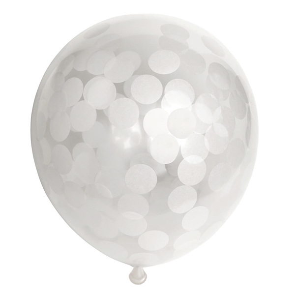 Konfetti Ballon  - Hvid 30 cm. 6 stk