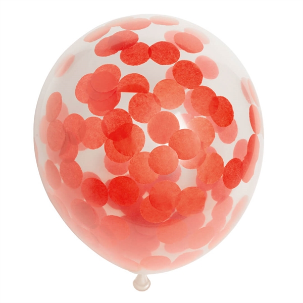 Konfetti Ballon  - Rød 30 cm. 6 stk
