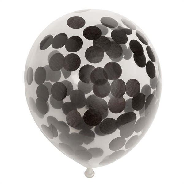 Konfetti Ballon  - Sort 30 cm. 6 stk