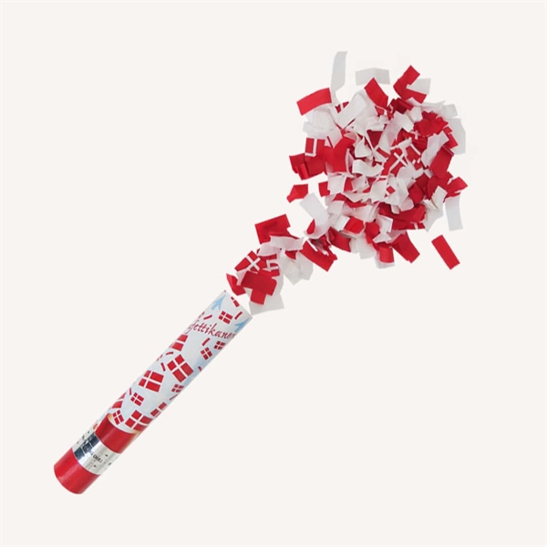 Konfettirør 30 cm med rød og hvid konfetti