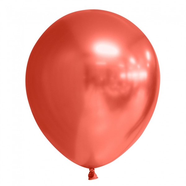 10 stk Latex Ballon Chrome Mirror Rund - Rød 30 cm. 