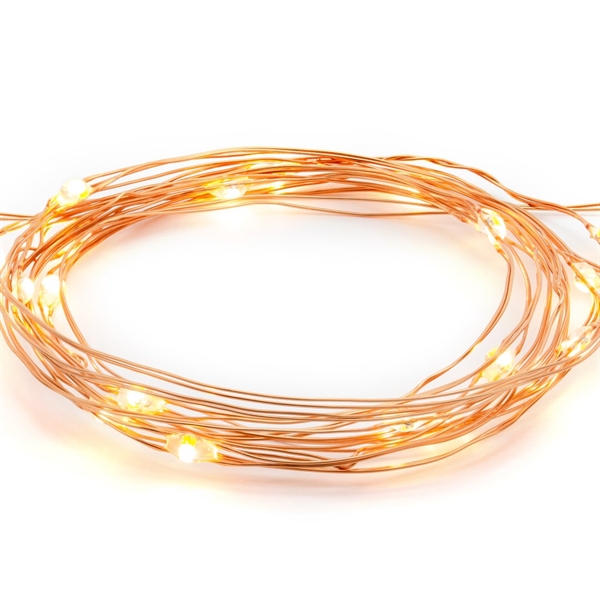 190 cm. Lyskæde kobber med 20 stk. LED Lys