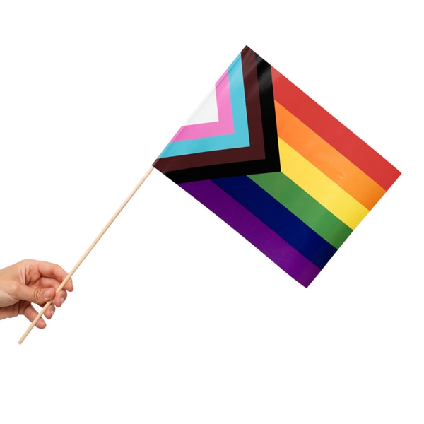Papirsflag på pind 10 stk. Pride Progress Regnbue