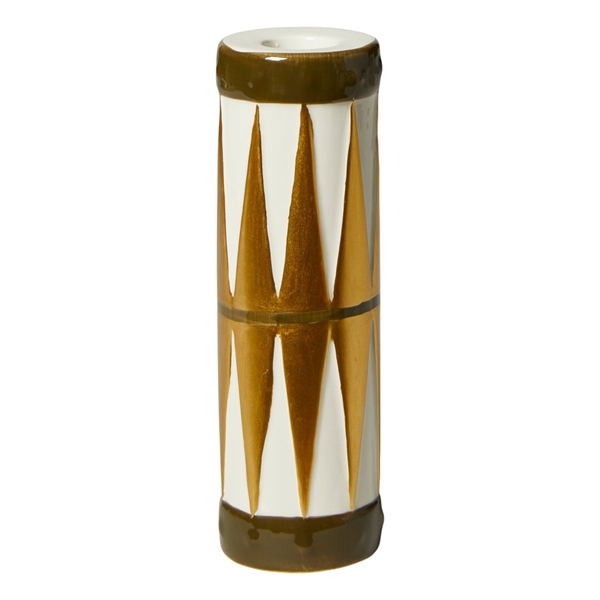 Lysestage/vase tromme Grøn/hvid/guld 16 cm.