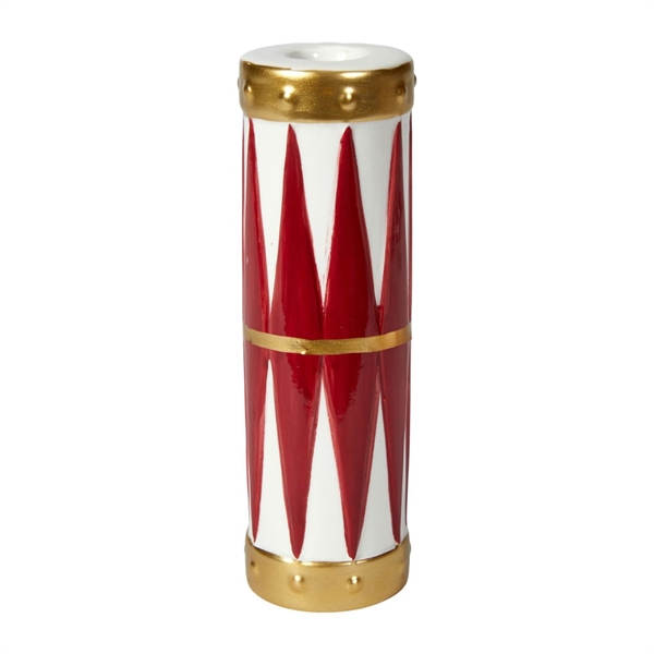Lysestage/vase tromme Rød/hvid/guld 16 cm. Model 1