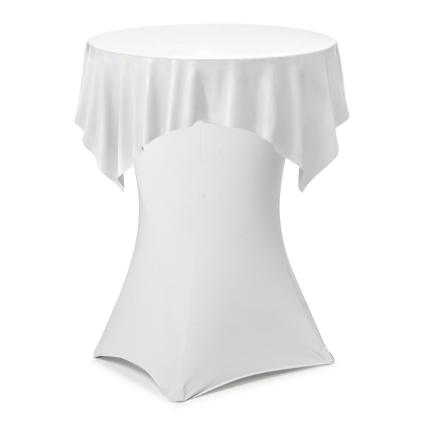 Højt Cocktailbord 110 cm. Incl. Hvid Strecth formdug og hvid topdug (udlejning)