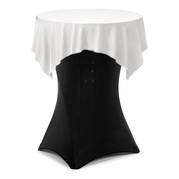 Højt Cocktailbord 110 cm. Incl. Sort formdug og hvid topdug (udlejning)
