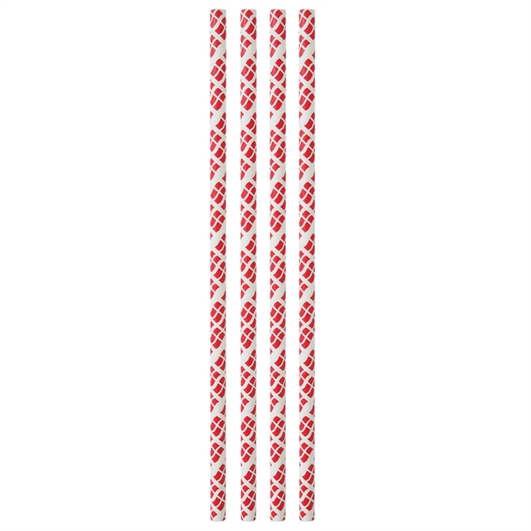 Papirsugerør flag Hvid med Dannebrog i papir 10 stk