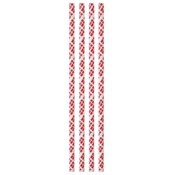 Papirsugerør flag Hvid med Dannebrog i papir 10 stk